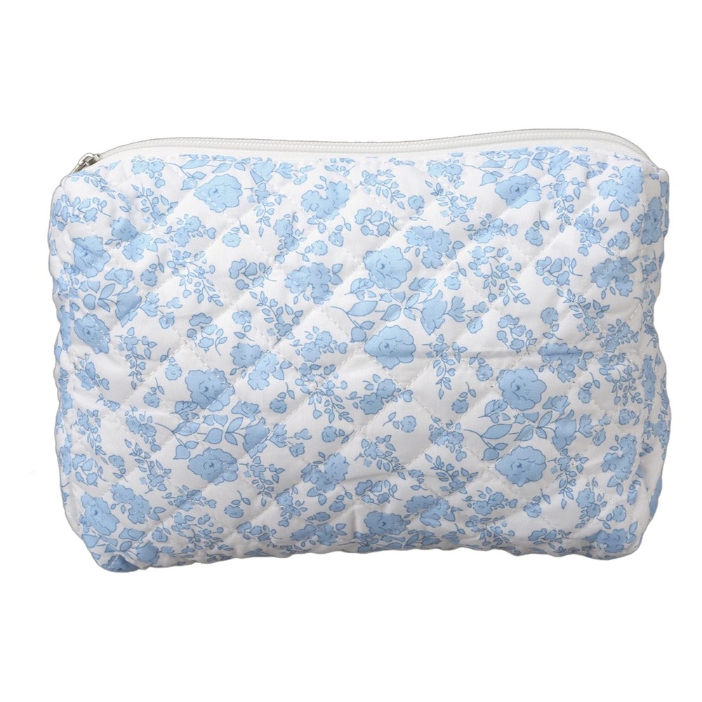 New - Blue and White Floral Quilted Women's Toiletry/Makeup Bag